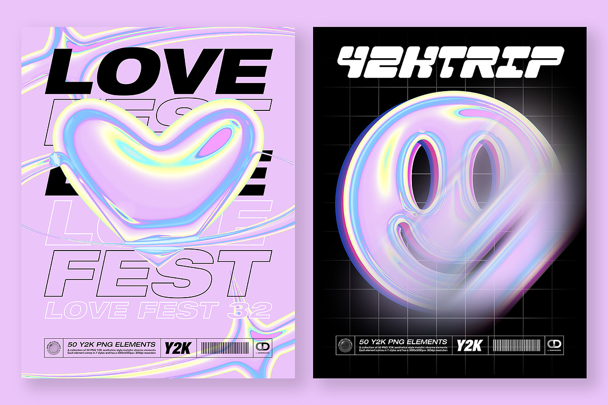 Y2K PNG Elements - 7 Color Versions, an Object Graphic by Graphicdome (Photo 7 of 11)
