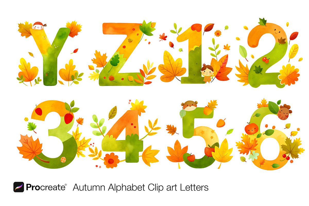 Autumn Alphabet Clipart – Hand-Paint, an Object Illustration by crafty (Photo 8 of 13)
