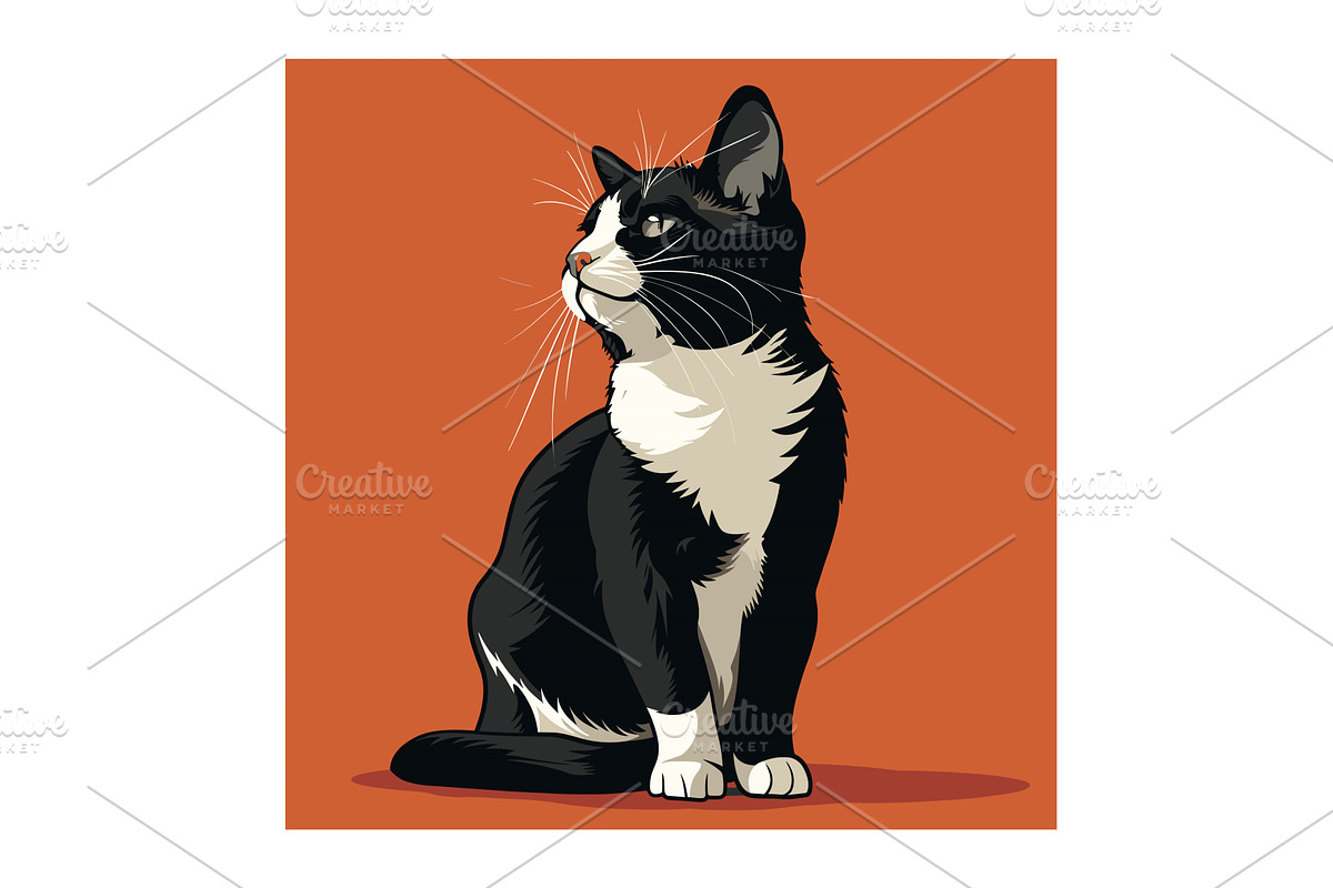Black white tuxedo cat illustration, an Animal Illustration by Vectorstockersland