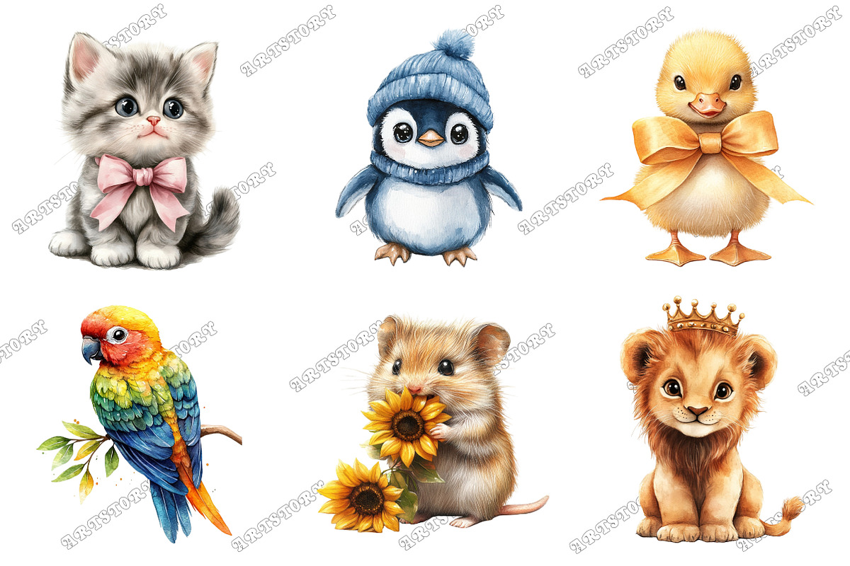 Watercolor Cute Animals Clipart, an Illustration by designcity5 (Photo 3 of 5)