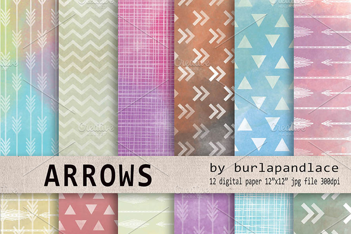 Watercolor arrows digital paper