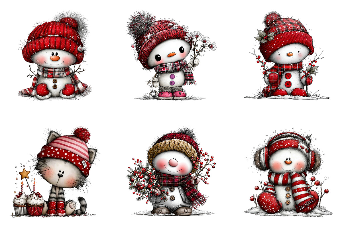 Cute Snowman Clipart Bundle, a Seasonal Illustration by CreationArt (Photo 3 of 5)
