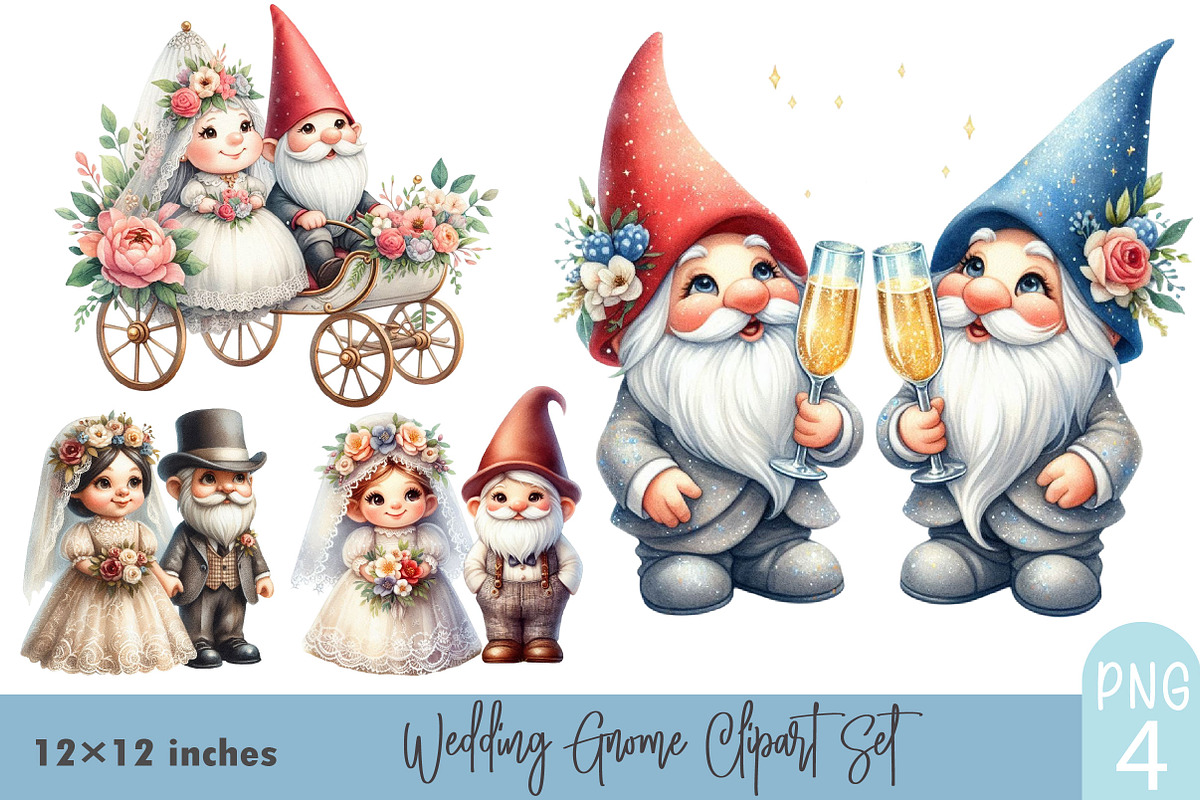 Wedding Gnome Clipart Set., a Graphic by CitraGraphics