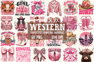 Western Bundle Png, Coquette Cowgirl, an Object Illustration by Sublimation Artist