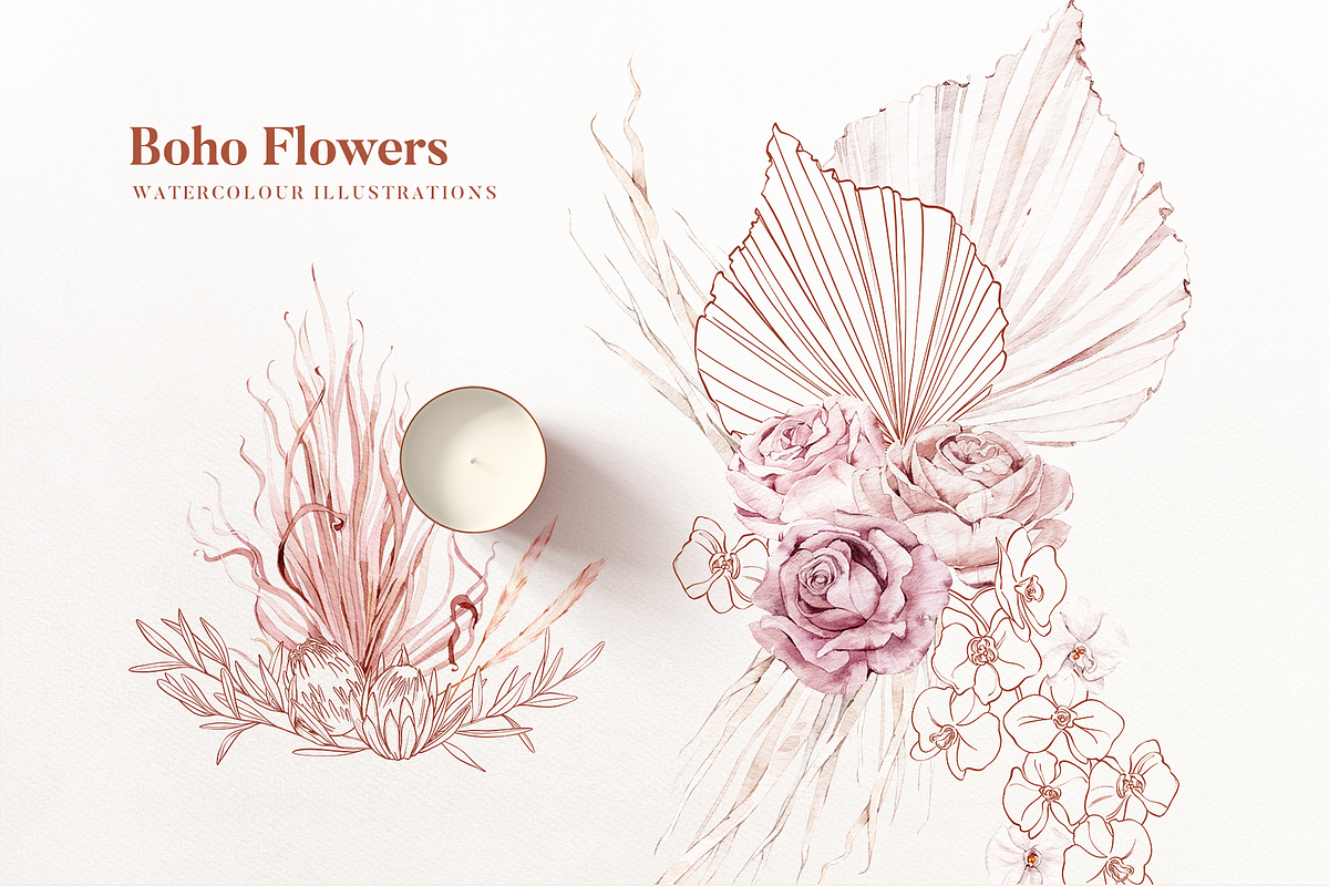 Boho Flowers Watercolour Collection, a Texture Illustration by Aquarellina (Photo 9 of 15)