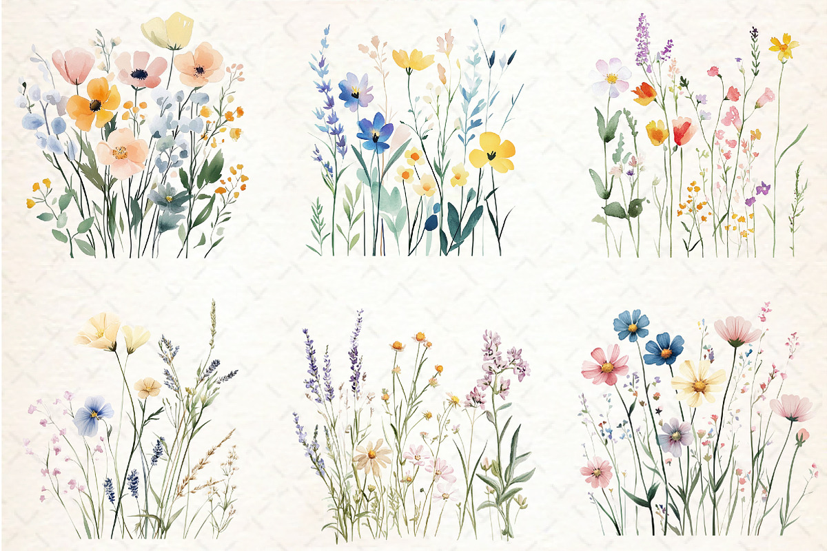 Wildflower Meadow Watercolor Clipart, an Illustration by Libby Wishes (Photo 3 of 6)