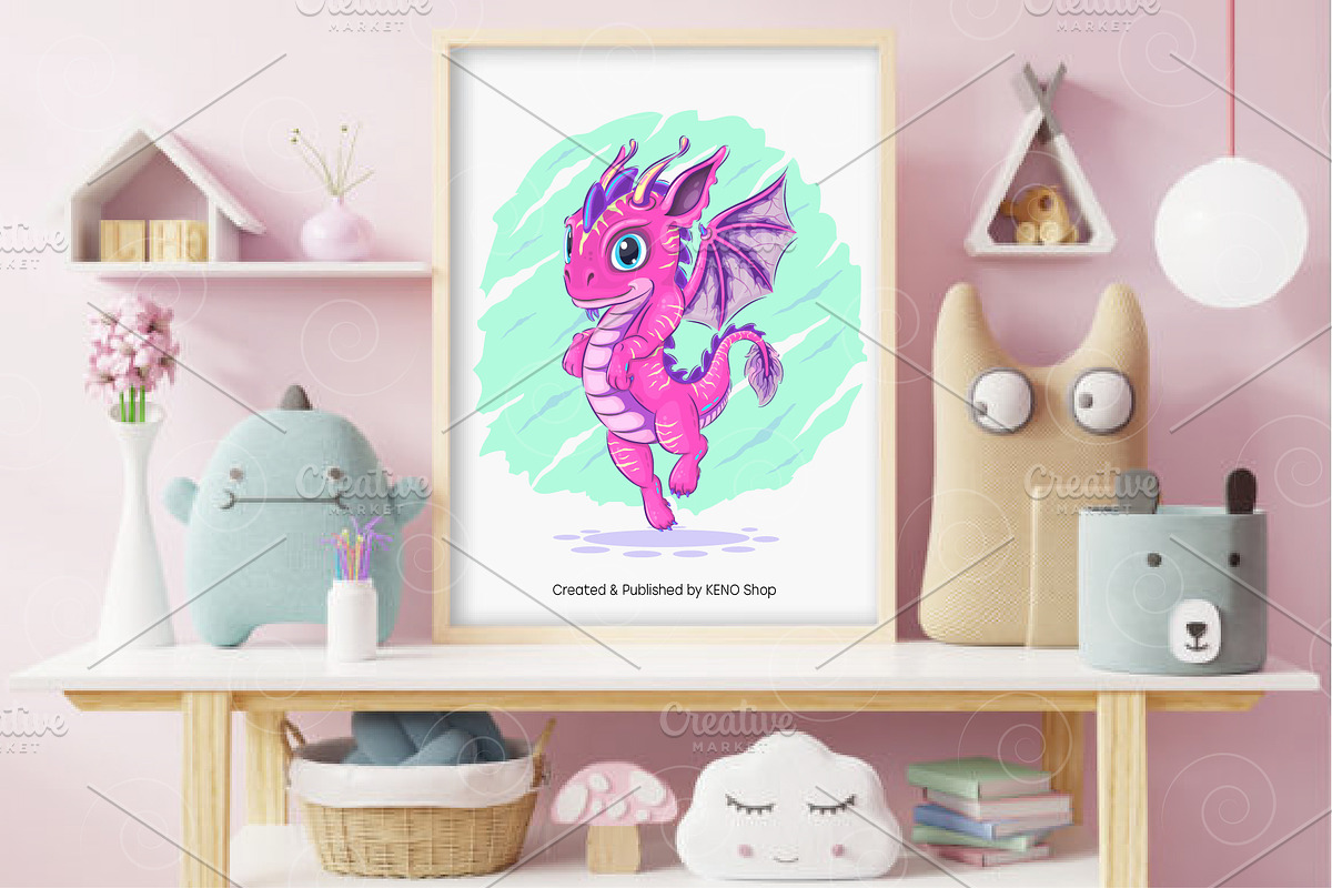 Colorful cartoon dragon. Tshirt, PNG, an Animal Illustration by KENO Mascots (Photo 3 of 4)