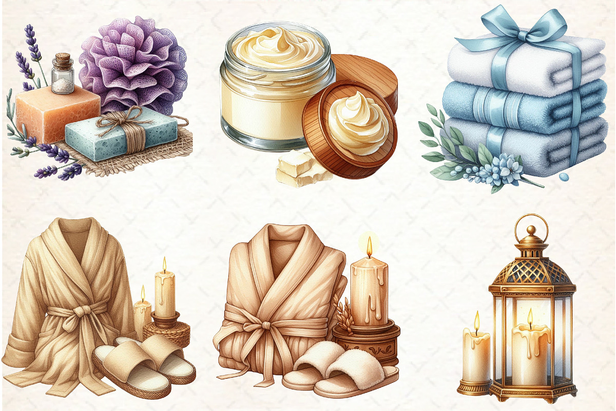 Winter Spa Bundle Watercolor Clipart, an Illustration by Libby Wishes (Photo 4 of 7)