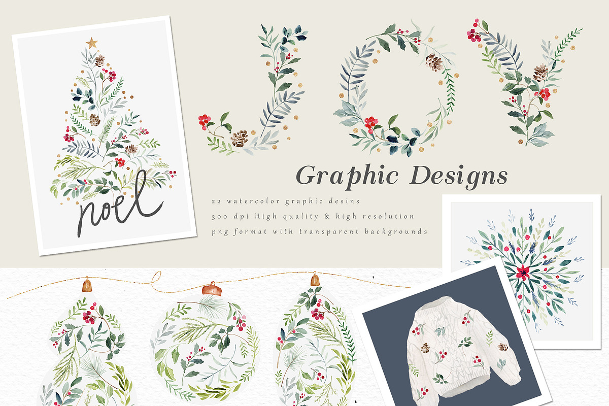 Winter Watercolor Graphic Set-Jolly, a Decorative Illustration by Graphic Box (Photo 3 of 8)