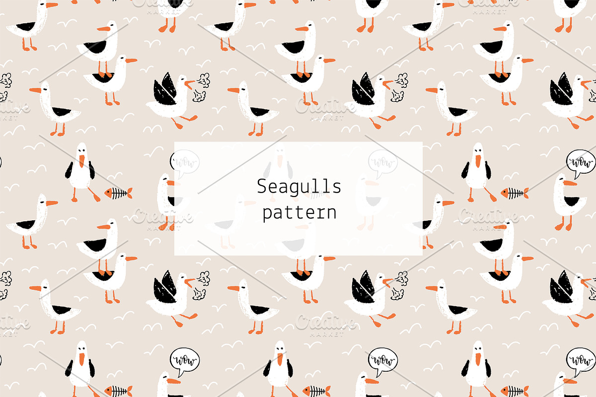 Seagulls seamless pattern, a Pattern Graphic by Lyolya Profitrolya (Photo 1 of 3)