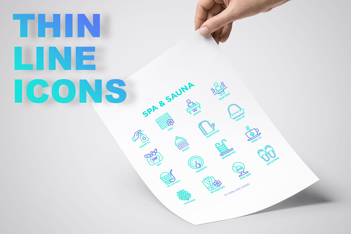 Spa and Sauna | 16 Thin Line Icons, an Outline Icon by Alex Blogoodf (Photo 3 of 11)