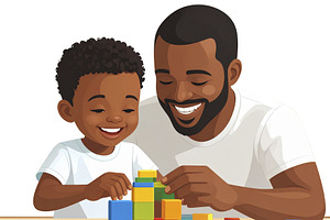 Child and father building with blocks isolated photo, an Education Illustration by DanFLCreativo