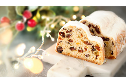 Christmas stollen on blue-green, a Food & Drink Photo by tilialucida