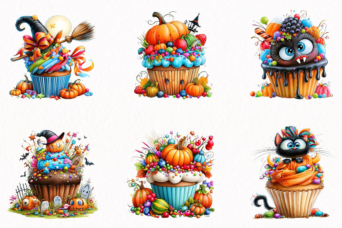 Halloween Cupcake Clipart Set, a Seasonal Illustration by fashionaddict (Photo 4 of 7)