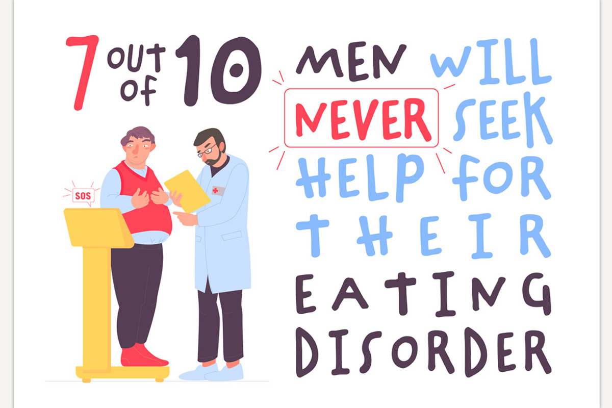 Eating disorders in men and boys., a Healthcare Illustration by Anna's Shop