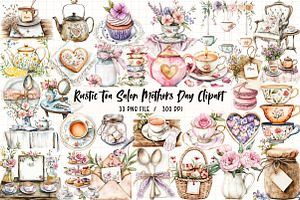 Rustic Tea Salon Mothers Day Clipart, an Illustration by Libby Wishes