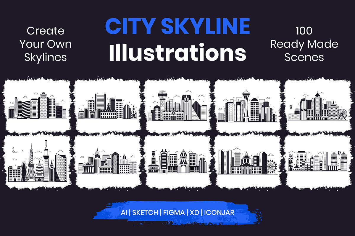 100 City Skyline Vector Illustration, a Transportation Illustration by Brickclay (Photo 1 of 5)