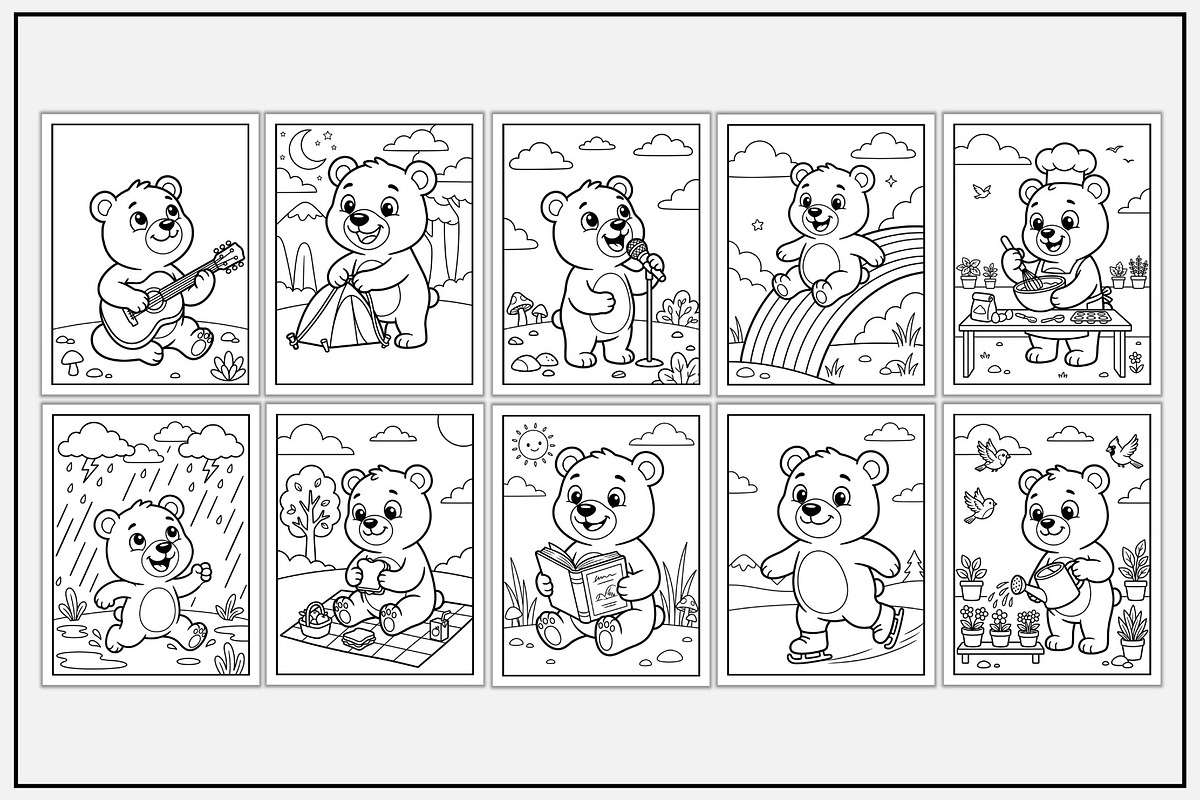 Bear Daily Routine Coloring Pages, an Animal Illustration by Lamia Emad (Photo 3 of 5)