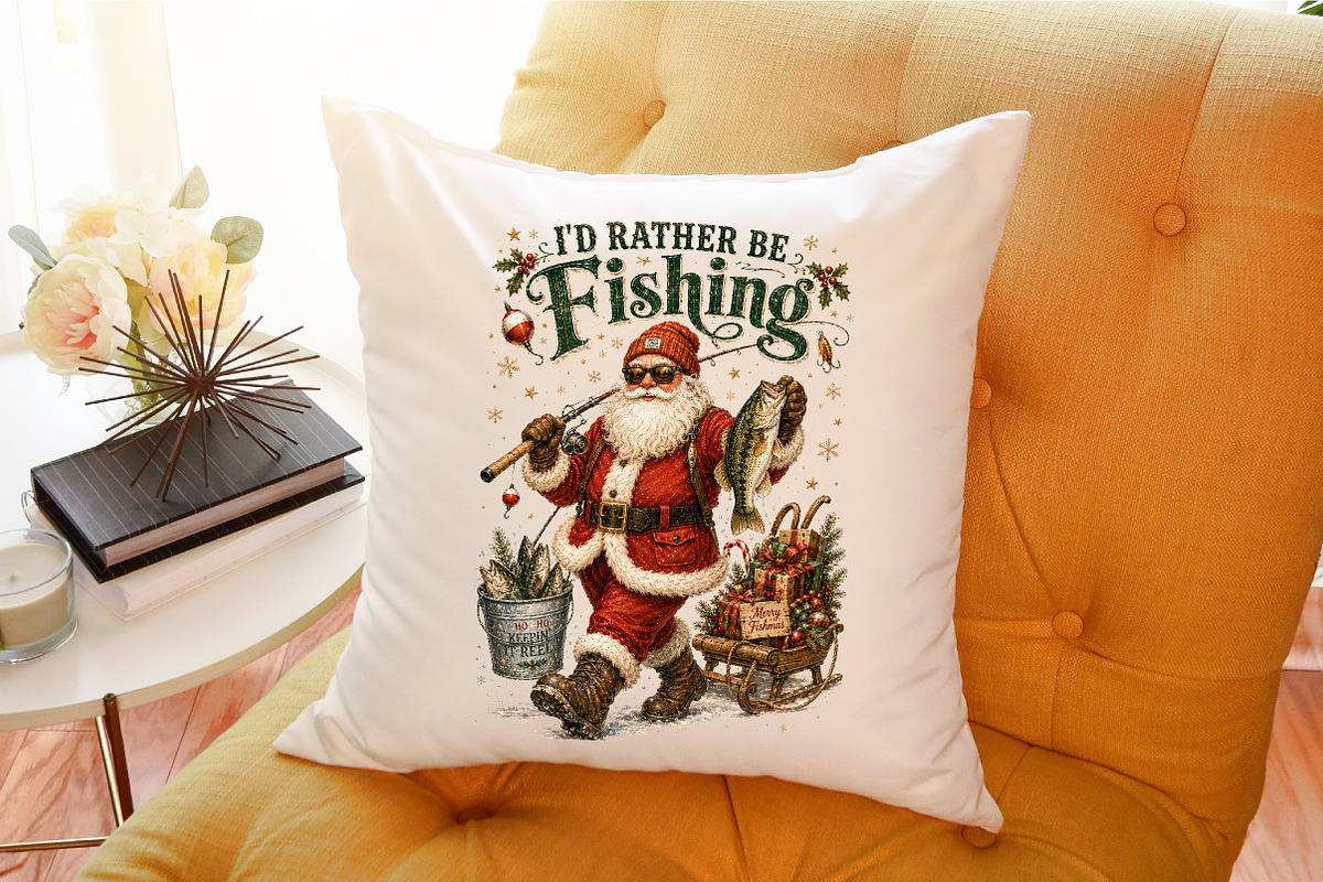 Funny Santa Fishing Christmas PNG, a Seasonal Illustration by Sublimation Artist (Photo 9 of 9)