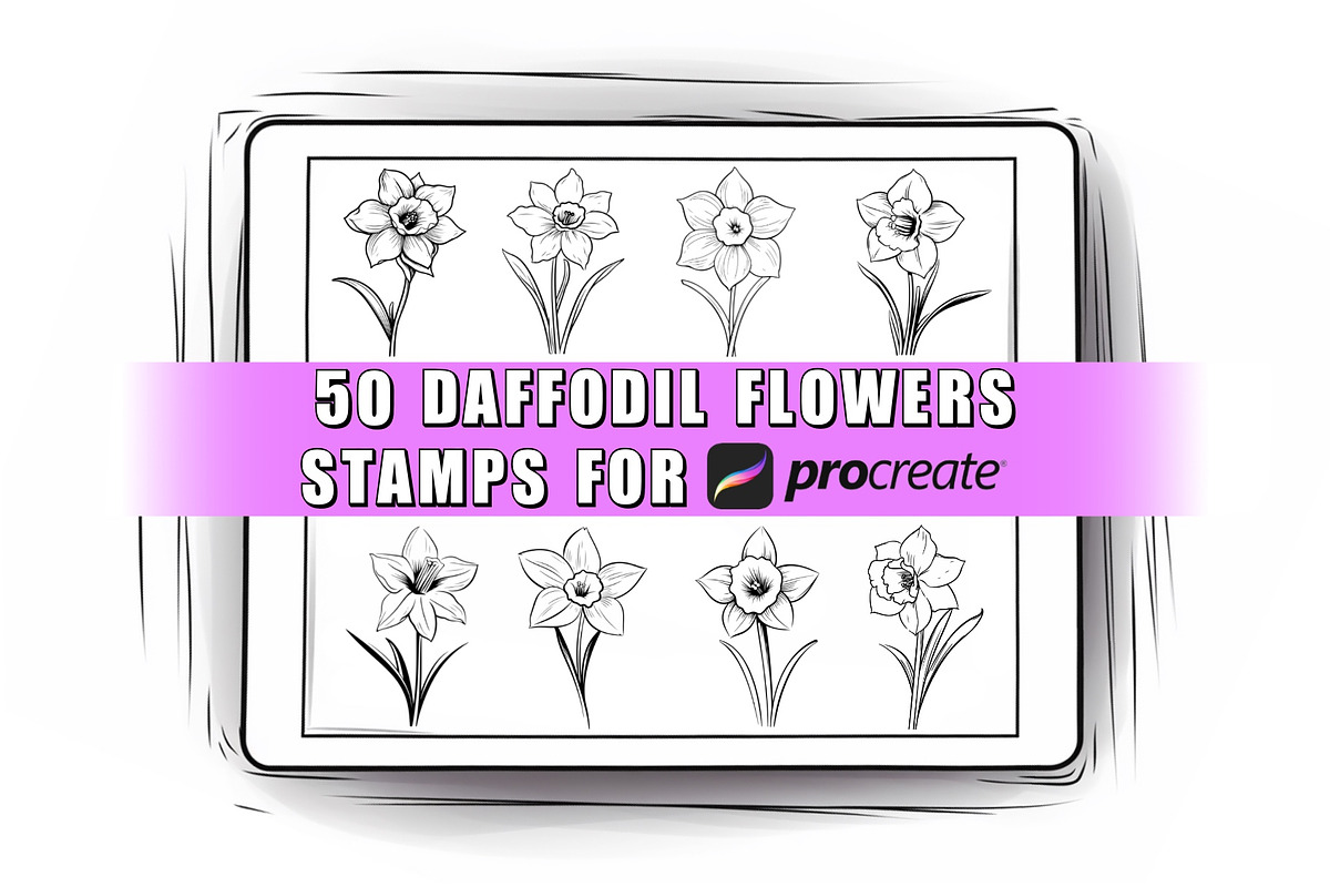 50 Daffodil Flowers Procreate Stamps, a Brush Add-On by Procreate Sale (Photo 1 of 6)