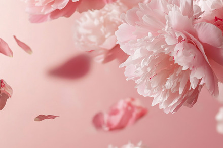 Soft Pink Peonies and Petals Floating in Air