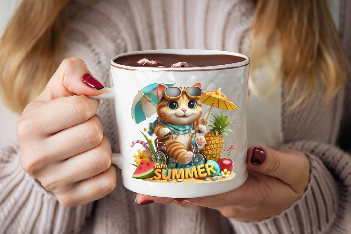 Watercolor Happy Summer Cat Sublim, an Illustration by SVGArt (Photo 8 of 8)