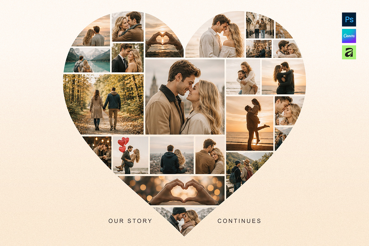 Love Heart Photo Collage Template, a Social Media Template by DesignerCandies (Photo 1 of 5)