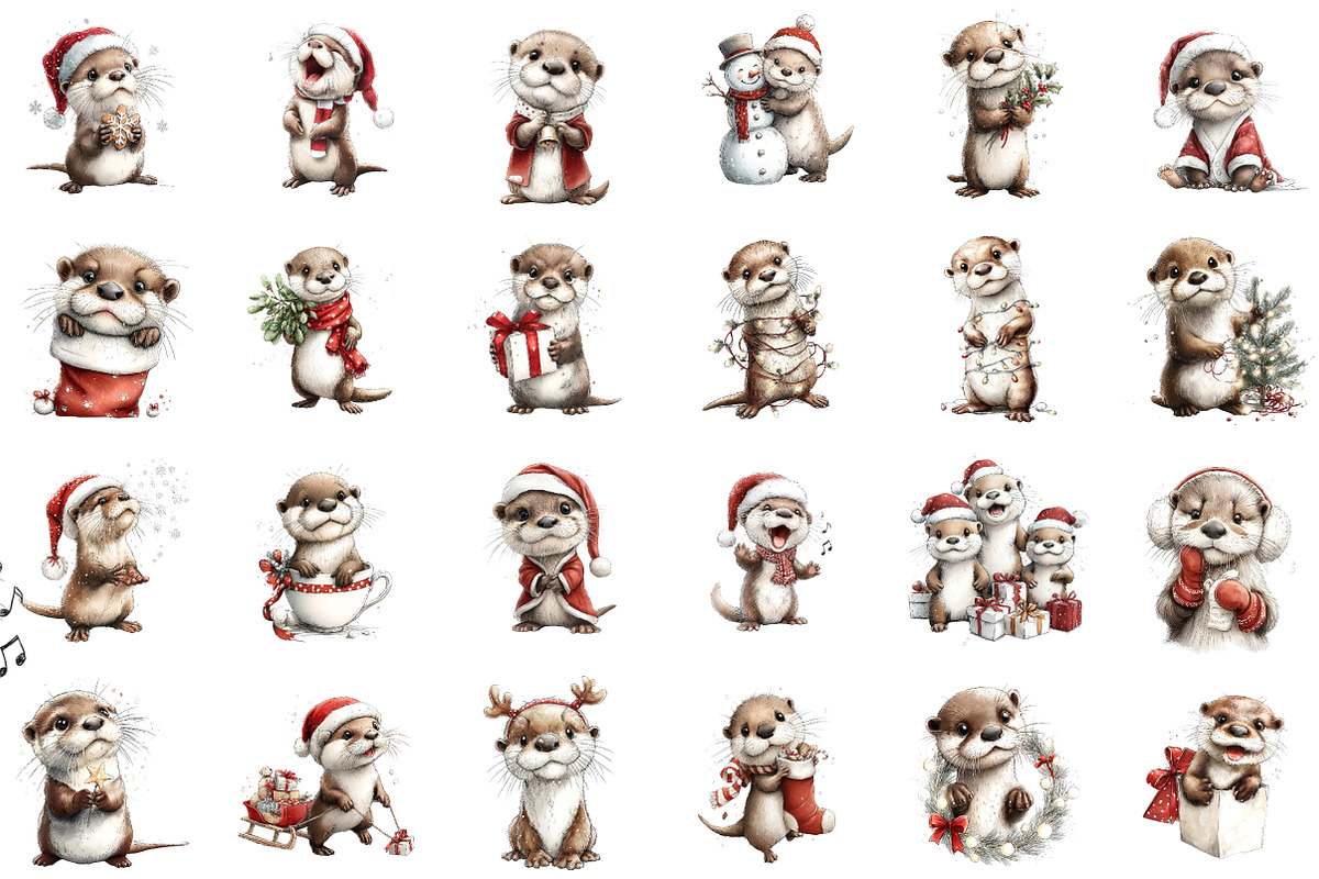 Christmas Otter Clipart Set, an Illustration by Sublimation Artist (Photo 2 of 6)