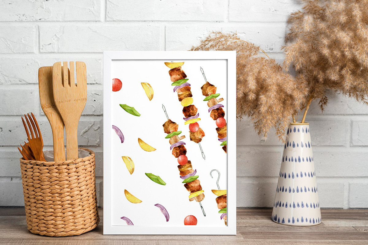 Watercolor Cooking Clipart, BBQ., a Food Illustration by NiKO (Photo 8 of 9)