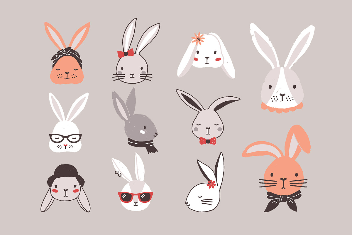 Cute rabbit set, an Animal Illustration by Good Studio