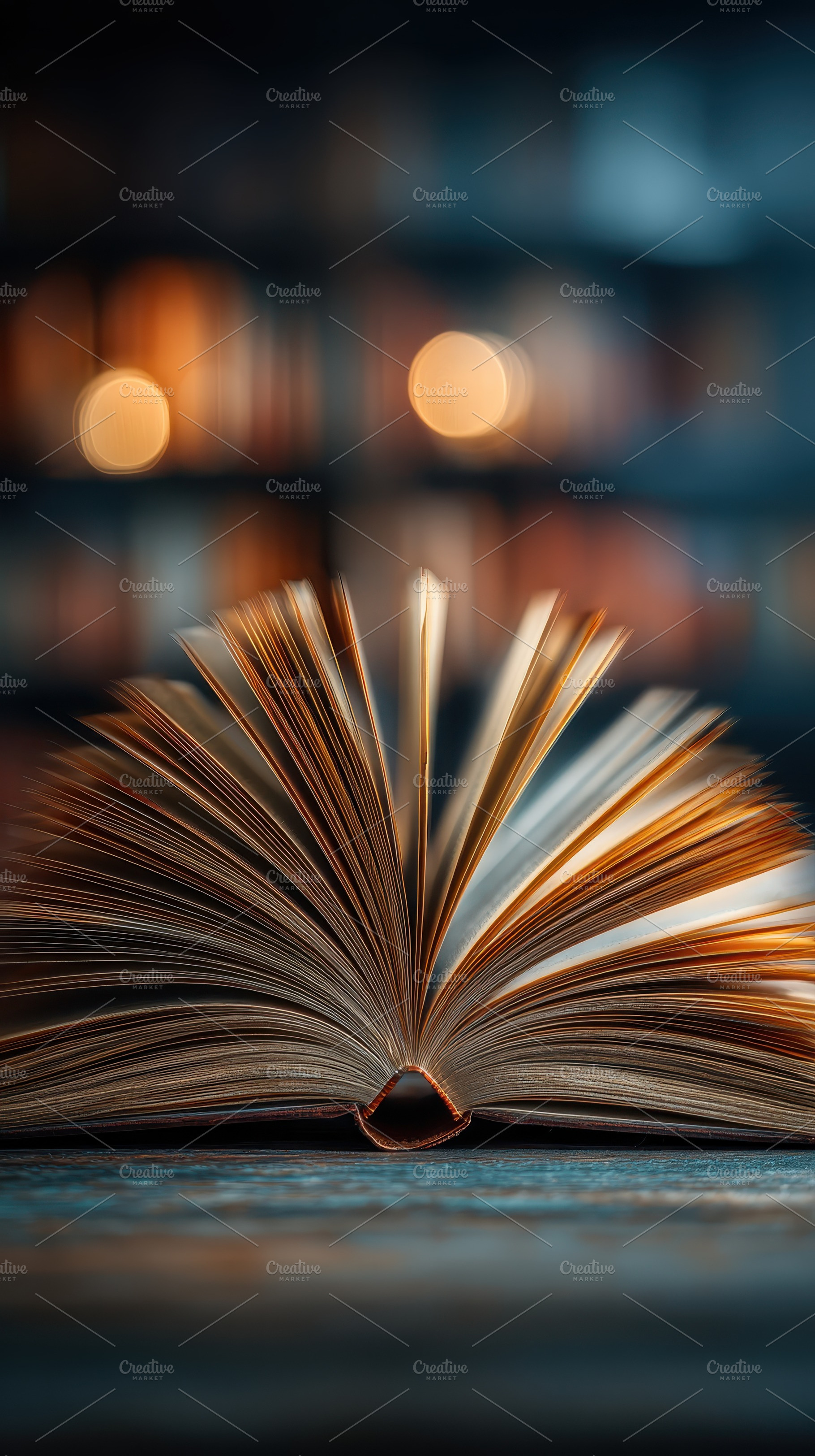 Open book pages spread wide library, a Photo by Pixeness Studio