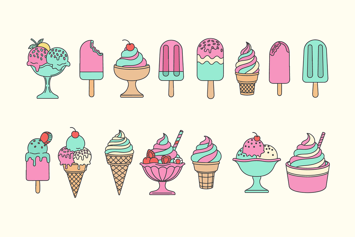 Cute Pastel Ice Cream Vector Set, a Food Illustration by MkStudio