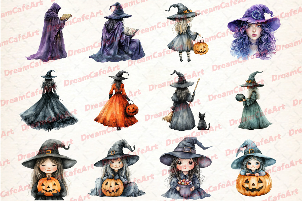 Halloween Witch Clipart, an Illustration by DreamCafeArt (Photo 2 of 6)