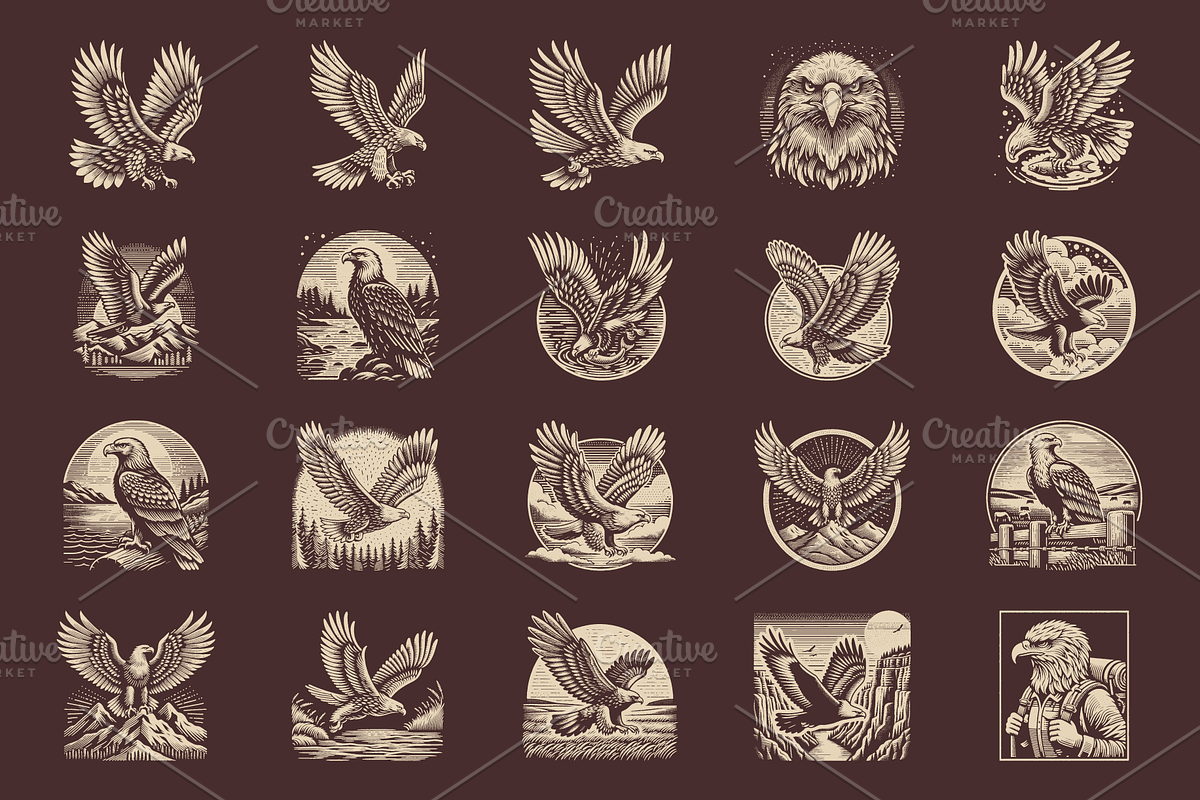 Vintage Hand-Drawn Eagle Designs, an Animal Illustration by devastd (Photo 6 of 8)