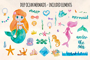 Mermaid and Ocean Watercolor Bundle, a Seasonal Illustration by Violet LeBeaux (Thumbnail 1 of 3)