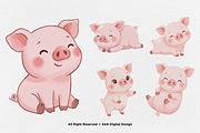 15 Bundle Watercolor Cute Pig Pink, an Animal Illustration by Morspective (Thumbnail 5 of 8)