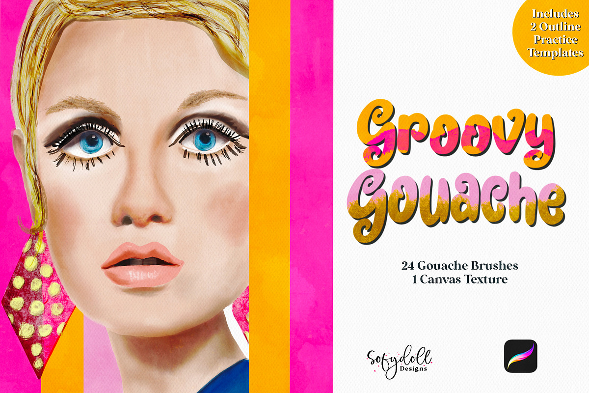 Groovy Gouache for Procreate, a Brush Add-On by Sofydoll Designs (Photo 1 of 8)