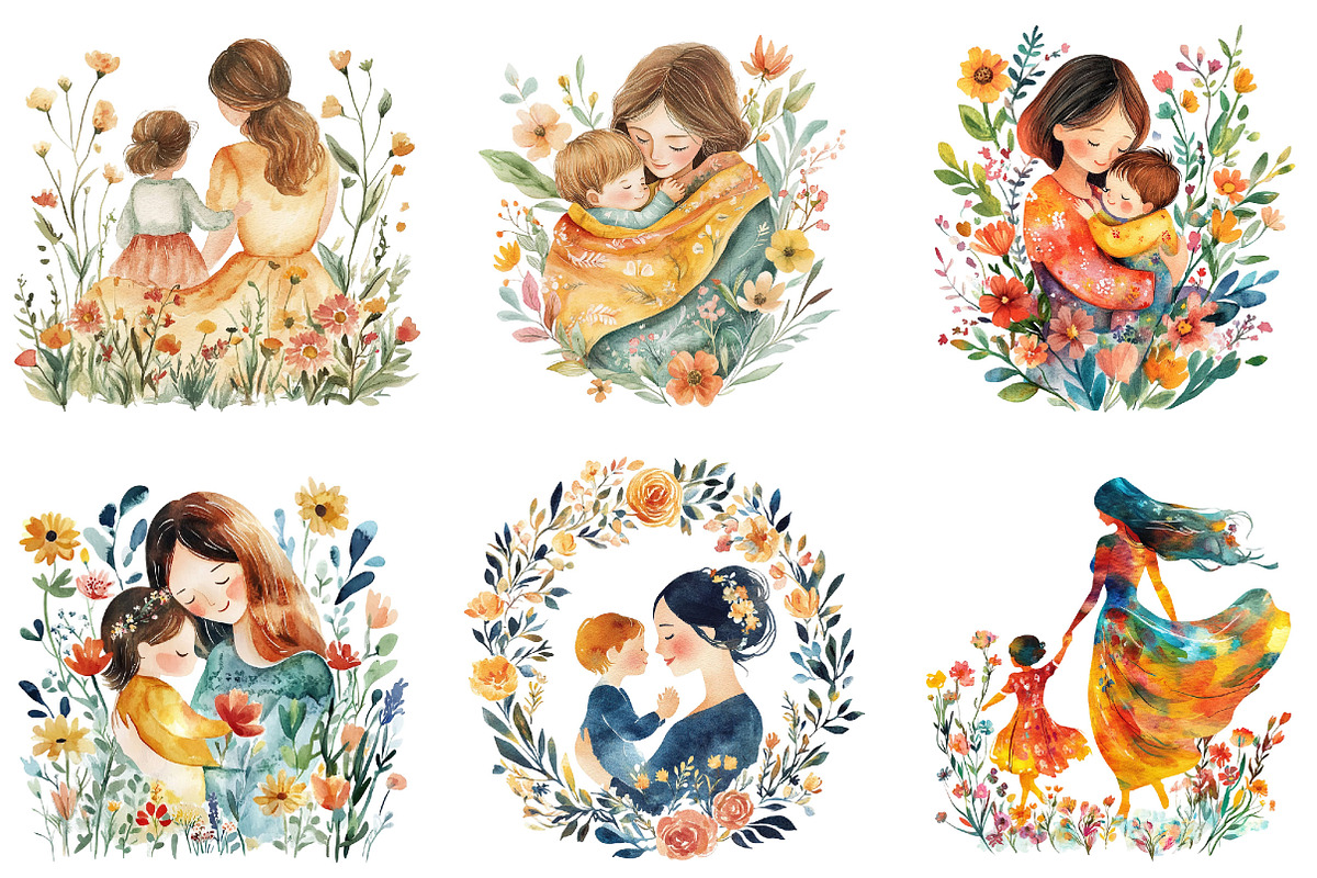 Watercolor Mother’s Day Clipart, an Illustration by Designking (Photo 2 of 5)