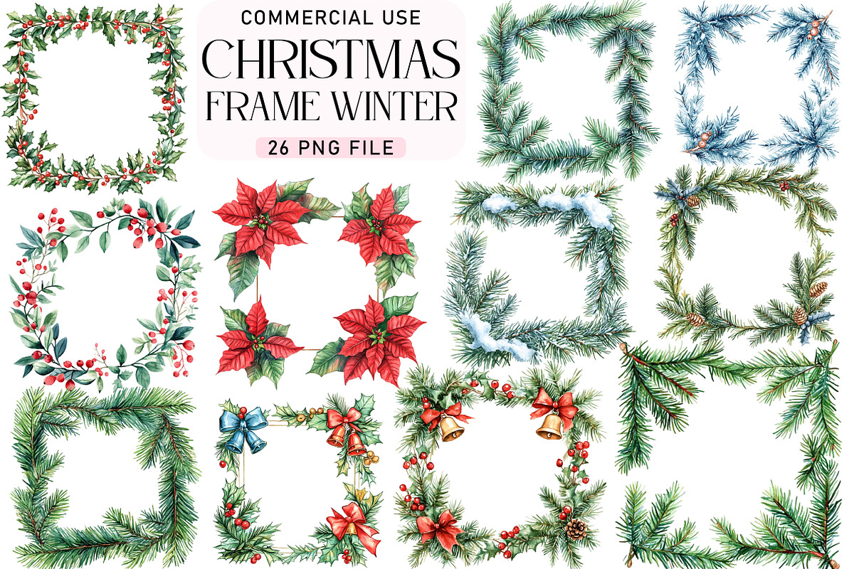 Christmas frame watercolor winter, an Illustration by Daily.Designs (Photo 1 of 3)