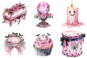 Watercolor Pink Halloween Clipart, a Seasonal Illustration by CitraGraphics (Thumbnail 3 of 7)
