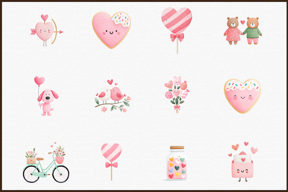 Cute Watercolor Valentines Clipart B, an Illustration by Sublimation Artist (Photo 3 of 6)