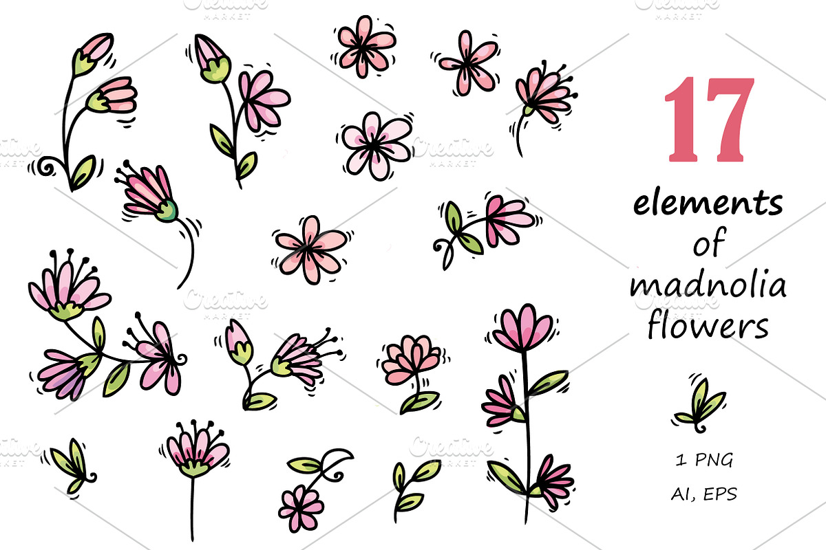 Pugs&Magnolias 29 elements, an Illustration by Zooza Art (Photo 3 of 9)