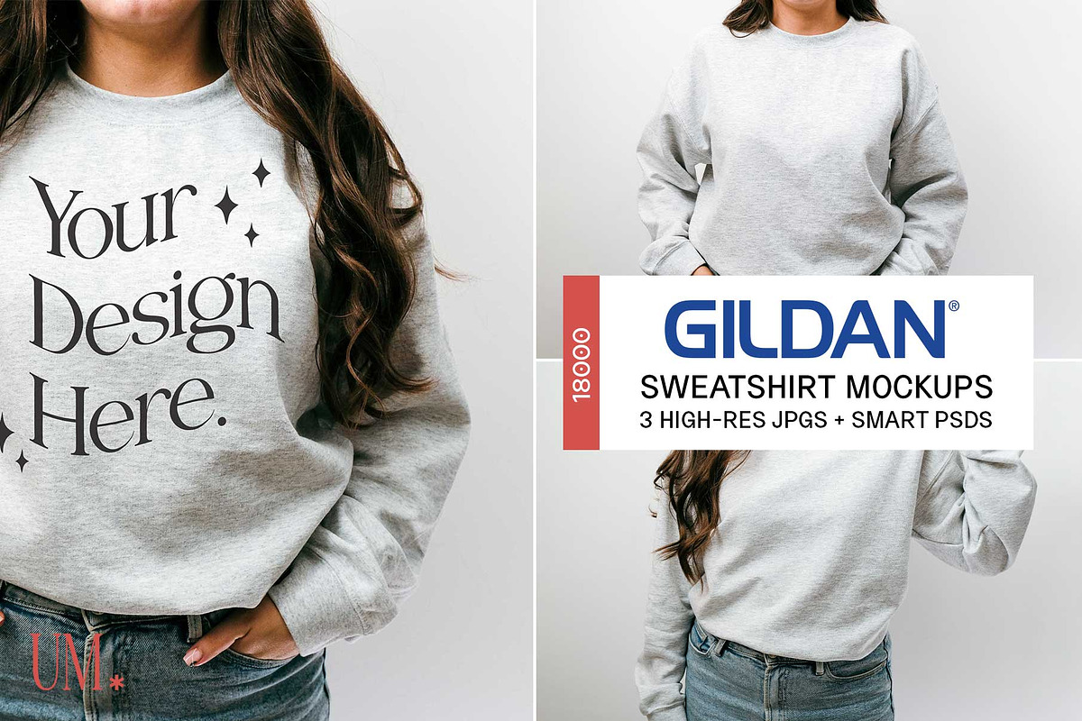 Ash Gildan 18000 Sweatshirt Mockups, a Hoody Mockup by Uncommon Mockups (Photo 1 of 7)