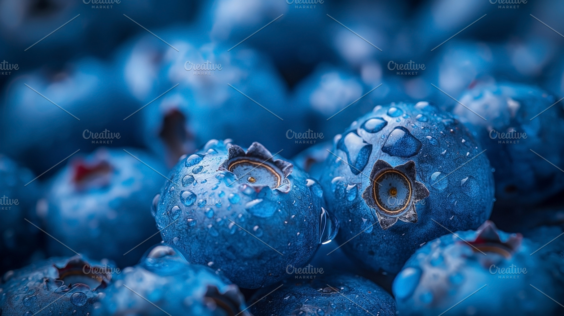 Fresh blueberries glistening with water droplets, showcasing vib, a Food & Drink Photo by ImageMir