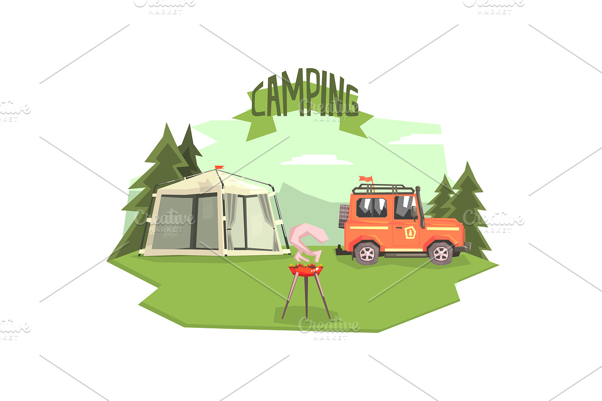 Camping Banner Template, Car, Tent, a Sport Illustration by TopVectors