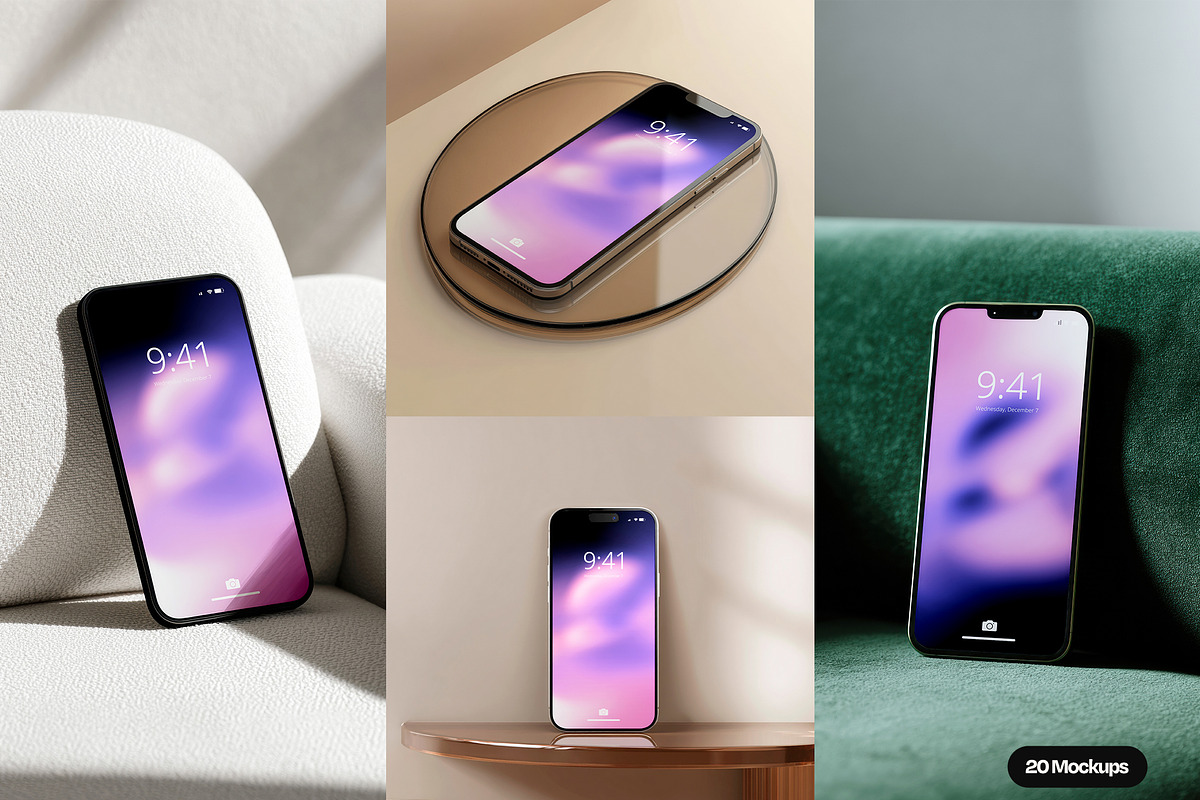 Realistic Smartphone Mockup Set, an iPhone Mockup by Mego-studio (Photo 2 of 10)