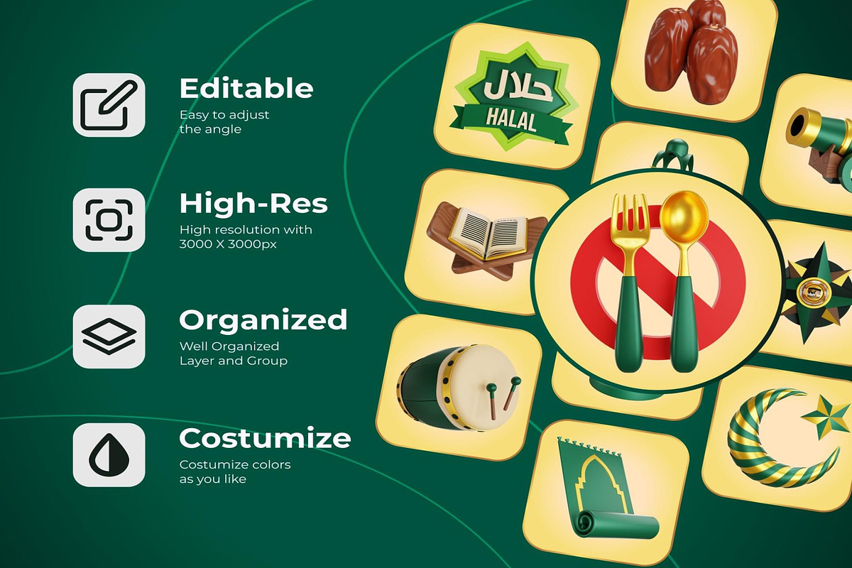 Ramadan and Eid Mubarak 3d Icon set, an Object Illustration by Creative Perspective (Photo 2 of 8)