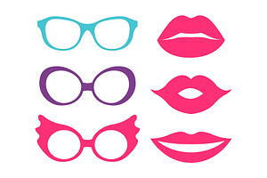 Glasses And Lips Collection Vector Illustration