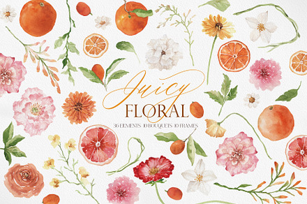 Watercolor Orange Juicy Florals, an Illustration by Beigetime