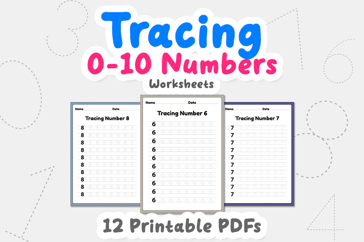 Tracing number 0, 1 to 10 worksheet, an Education Illustration by TukTuk Design (Photo 3 of 5)